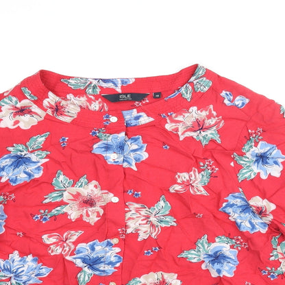 EWM Womens Red Floral Viscose Basic Blouse Size 16 Round Neck