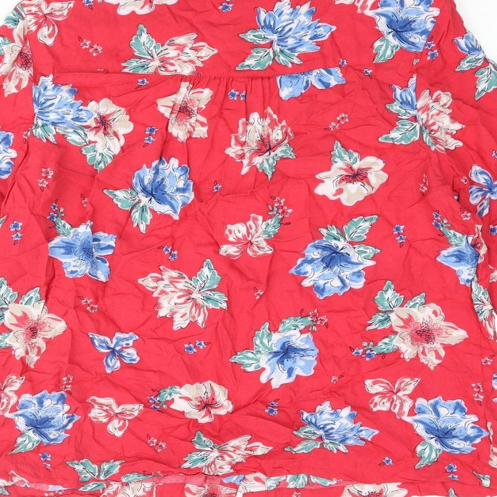 EWM Womens Red Floral Viscose Basic Blouse Size 16 Round Neck