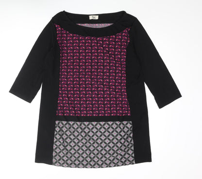 Klass Womens Black Polyester Mini Size XL Boat Neck Pullover - Geometric Print