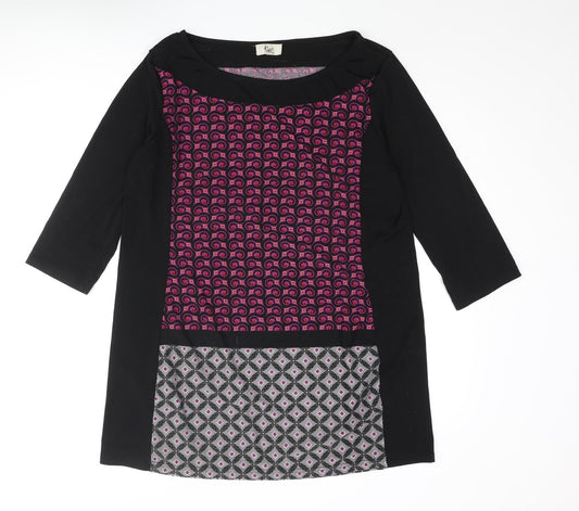 Klass Womens Black Polyester Mini Size XL Boat Neck Pullover - Geometric Print