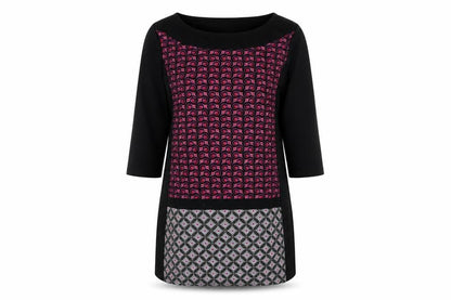 Klass Womens Black Polyester Mini Size XL Boat Neck Pullover - Geometric Print