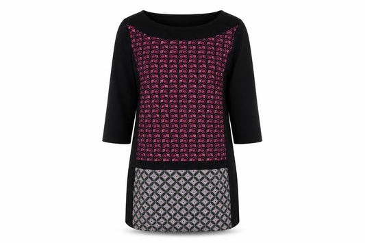 Klass Womens Black Polyester Mini Size XL Boat Neck Pullover - Geometric Print