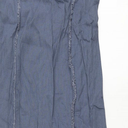 Glassons Womens Blue Linen Pencil Dress Size 12 Square Neck Zip - Raw Seam Detail