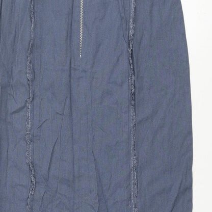 Glassons Womens Blue Linen Pencil Dress Size 12 Square Neck Zip - Raw Seam Detail