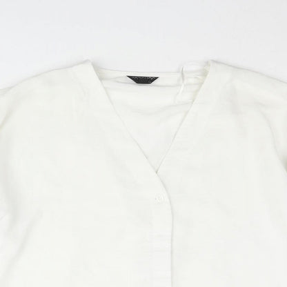 Topshop Womens White Polyester Basic Blouse Size 8 V-Neck - Sleeve Tie