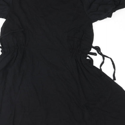 Topshop Womens Black Cotton A-Line Size 8 Round Neck Pullover - Drawstring Detail