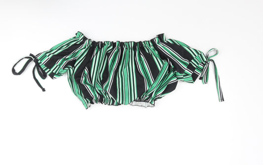Cameo Rose Womens Green Striped Polyester Cropped Blouse Size 10 Off the Shoulder - Bow