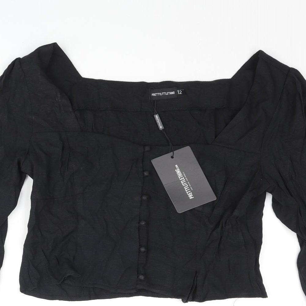 Womens UK Size 12 PRETTYLITTLETHING Black Basic Blouse