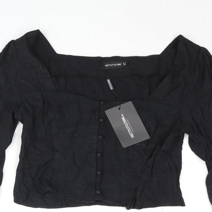 Womens UK Size 12 PRETTYLITTLETHING Black Basic Blouse