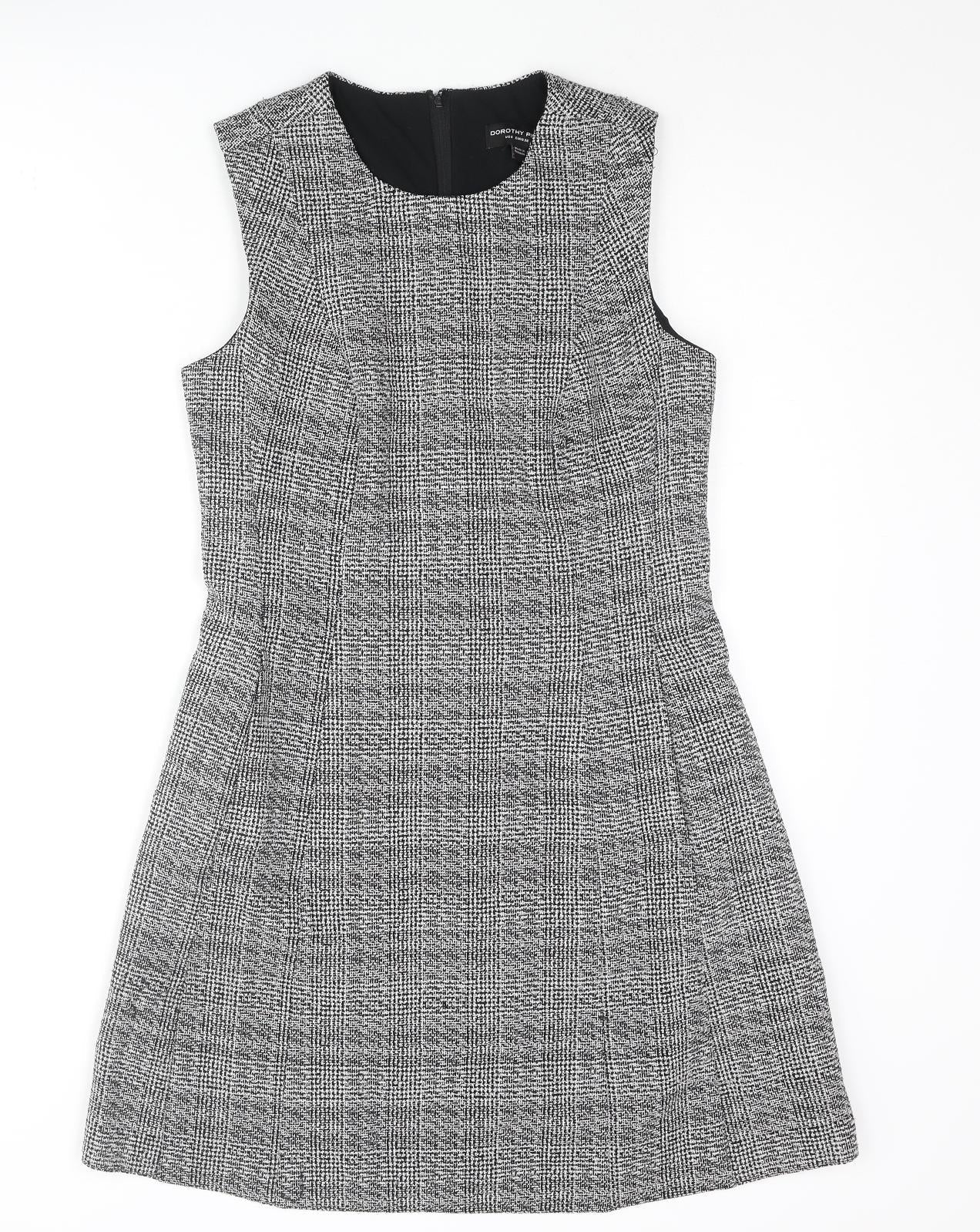 Dorothy Perkins Womens Black Check Polyester A-Line Size 10 Round Neck Zip