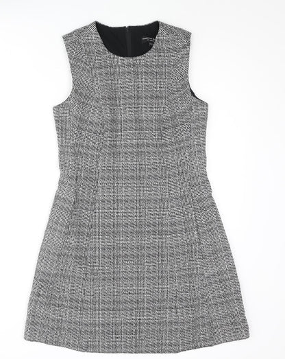 Dorothy Perkins Womens Black Check Polyester A-Line Size 10 Round Neck Zip