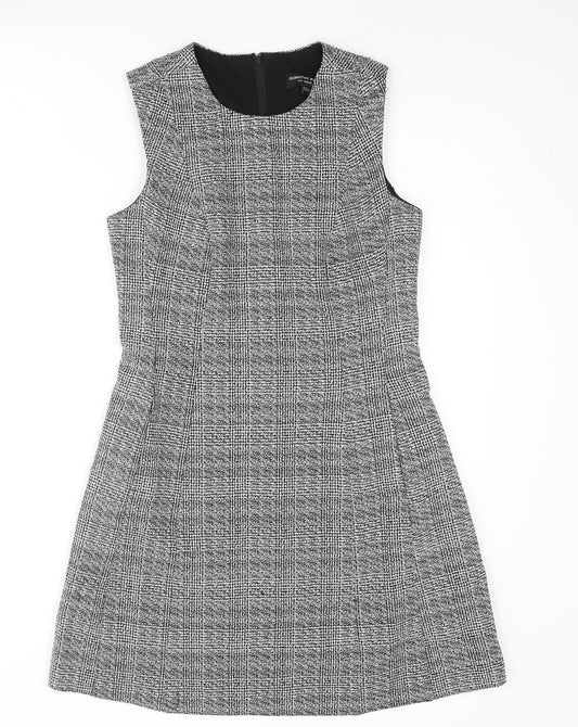 Dorothy Perkins Womens Black Check Polyester A-Line Size 10 Round Neck Zip