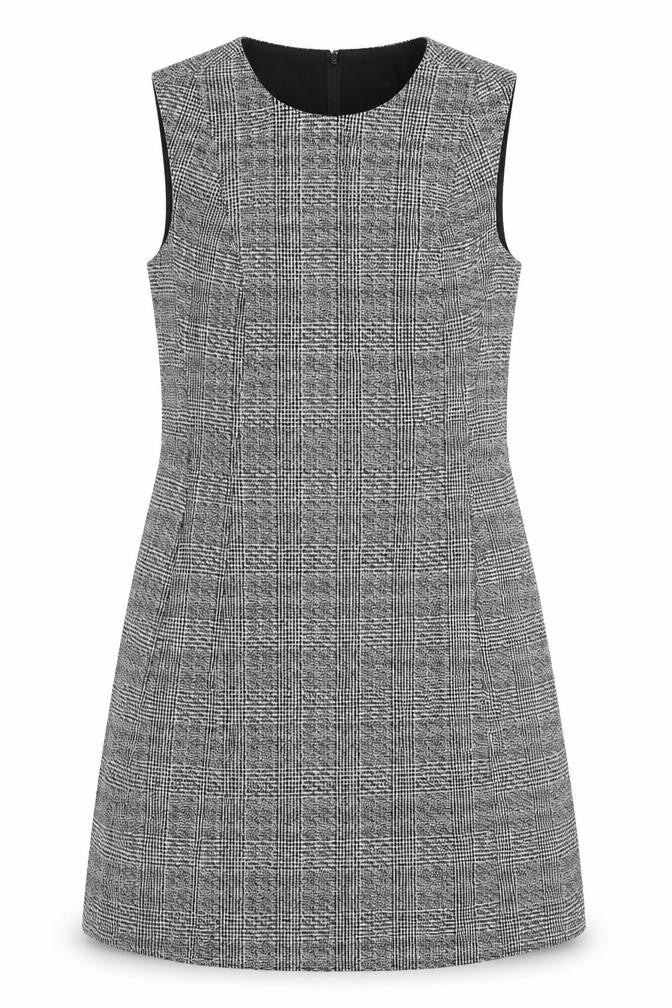 Dorothy Perkins Womens Black Check Polyester A-Line Size 10 Round Neck Zip