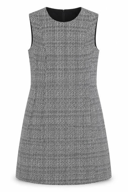 Dorothy Perkins Womens Black Check Polyester A-Line Size 10 Round Neck Zip