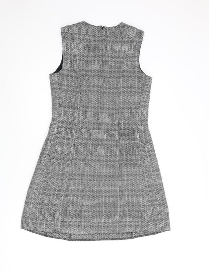 Dorothy Perkins Womens Black Check Polyester A-Line Size 10 Round Neck Zip