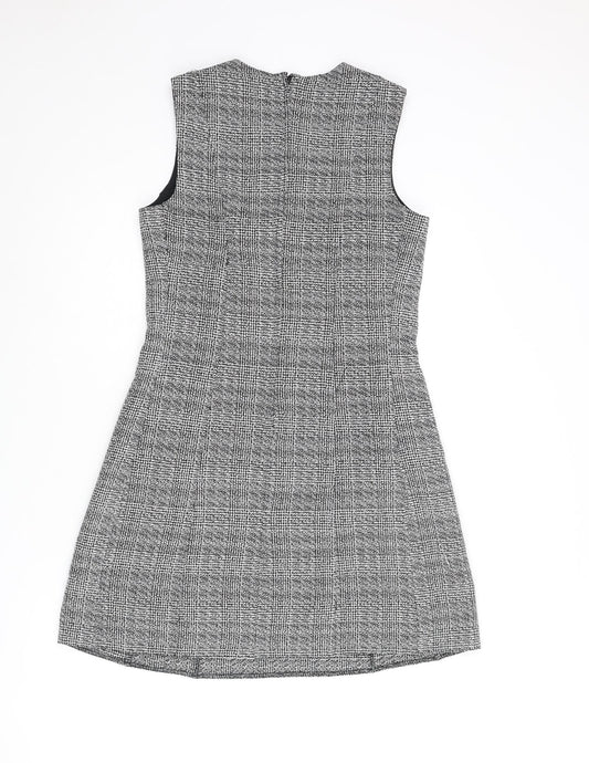 Dorothy Perkins Womens Black Check Polyester A-Line Size 10 Round Neck Zip