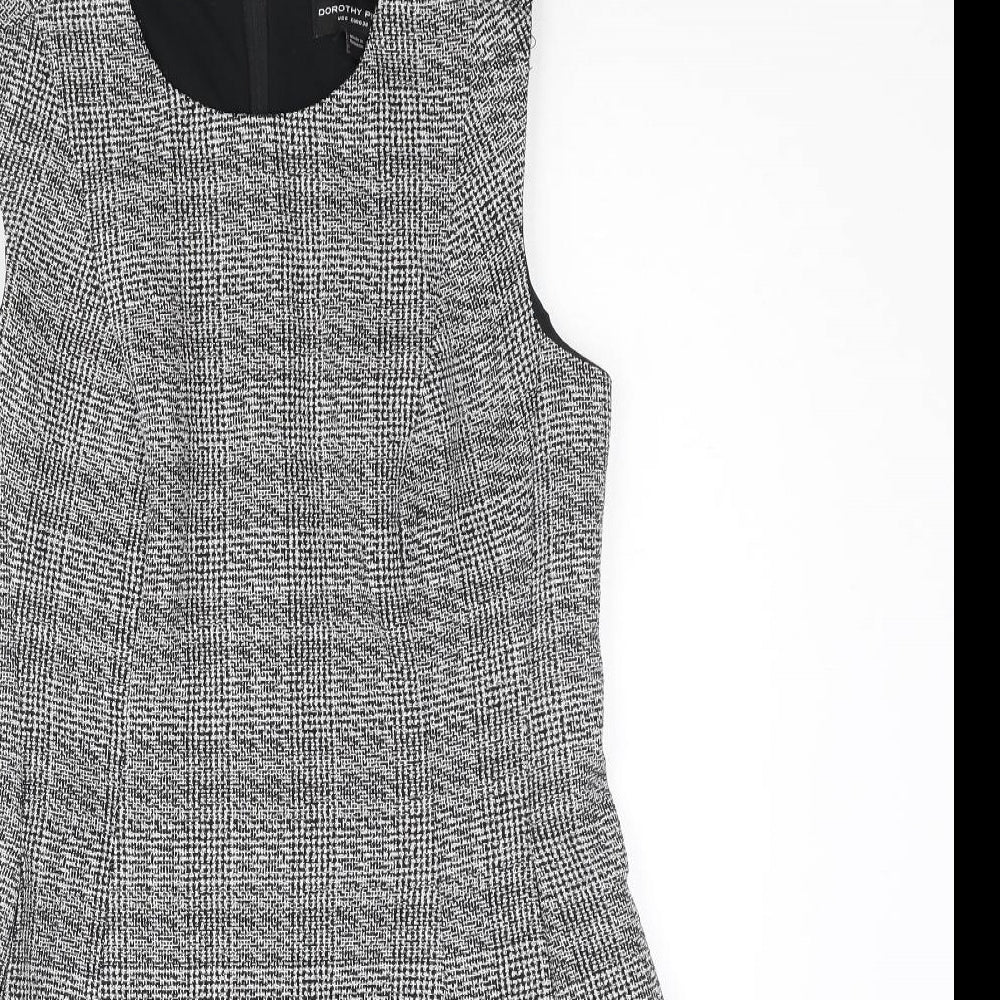 Dorothy Perkins Womens Black Check Polyester A-Line Size 10 Round Neck Zip