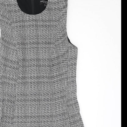 Dorothy Perkins Womens Black Check Polyester A-Line Size 10 Round Neck Zip