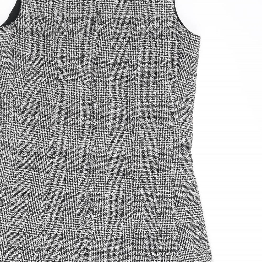 Dorothy Perkins Womens Black Check Polyester A-Line Size 10 Round Neck Zip