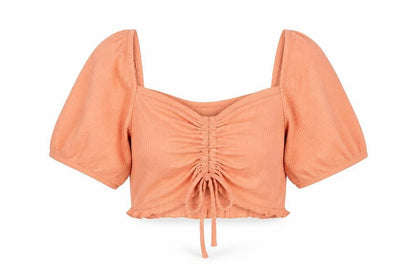ASOS Womens Orange Polyester Cropped Blouse Size 8 Sweetheart - Frill Rouched Bow