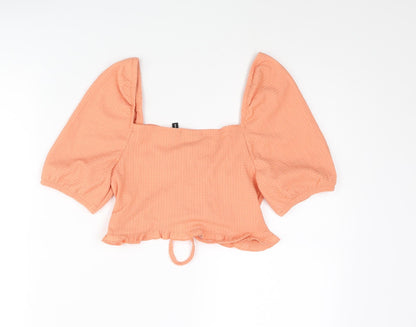 ASOS Womens Orange Polyester Cropped Blouse Size 8 Sweetheart - Frill Rouched Bow