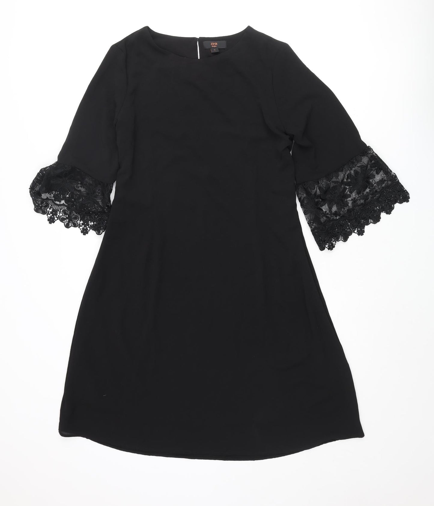Zink Womens Black Polyester A-Line Size XL Round Neck Button - Lace Trim