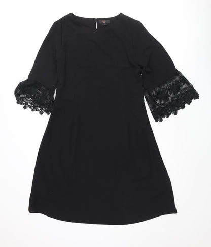 Zink Womens Black Polyester A-Line Size XL Round Neck Button - Lace Trim