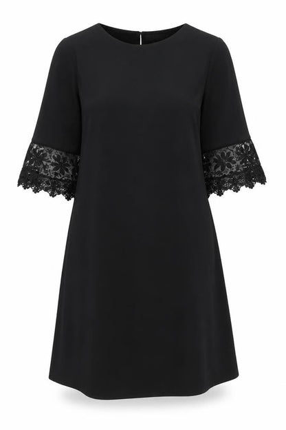 Zink Womens Black Polyester A-Line Size XL Round Neck Button - Lace Trim