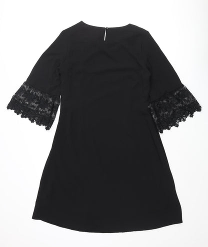 Zink Womens Black Polyester A-Line Size XL Round Neck Button - Lace Trim