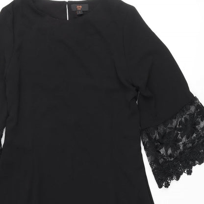 Zink Womens Black Polyester A-Line Size XL Round Neck Button - Lace Trim
