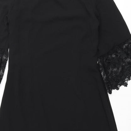 Zink Womens Black Polyester A-Line Size XL Round Neck Button - Lace Trim