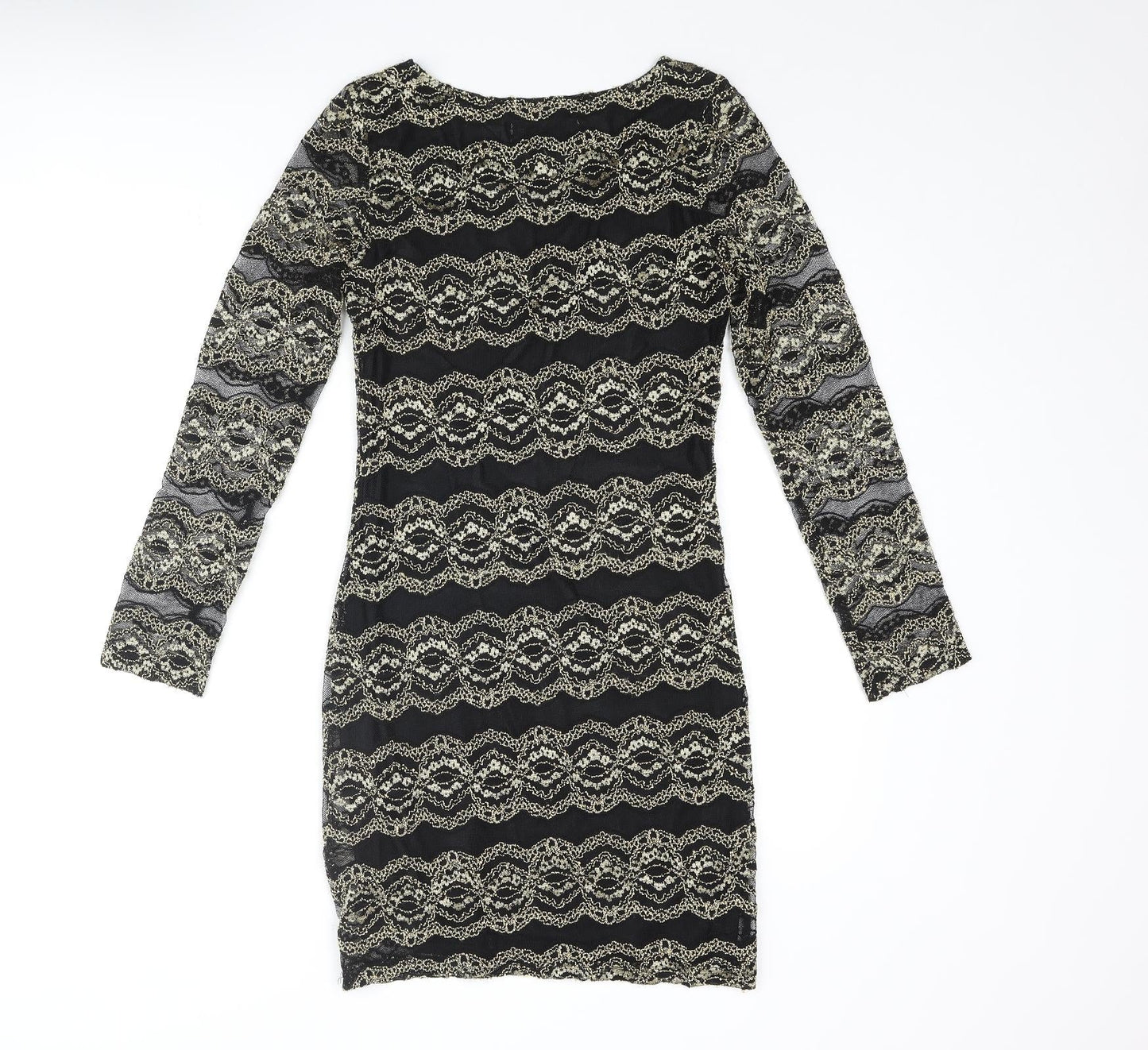Snow Traffic Womens Black Polyester Bodycon Size S Round Neck Pullover - Gold Detail Size S-M