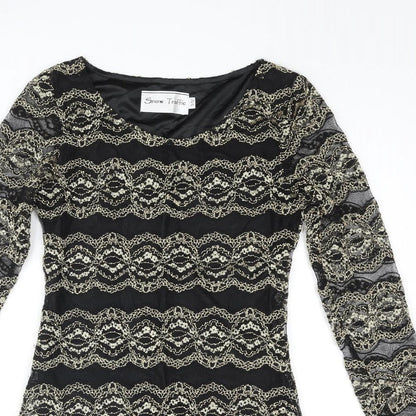 Snow Traffic Womens Black Polyester Bodycon Size S Round Neck Pullover - Gold Detail Size S-M