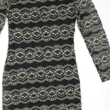 Snow Traffic Womens Black Polyester Bodycon Size S Round Neck Pullover - Gold Detail Size S-M