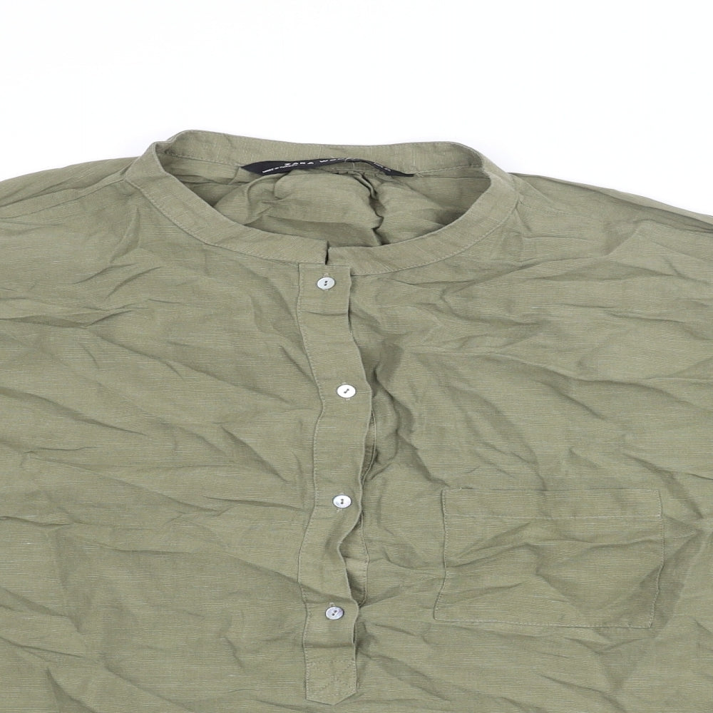 Womens UK Size L Zara Green Basic Blouse