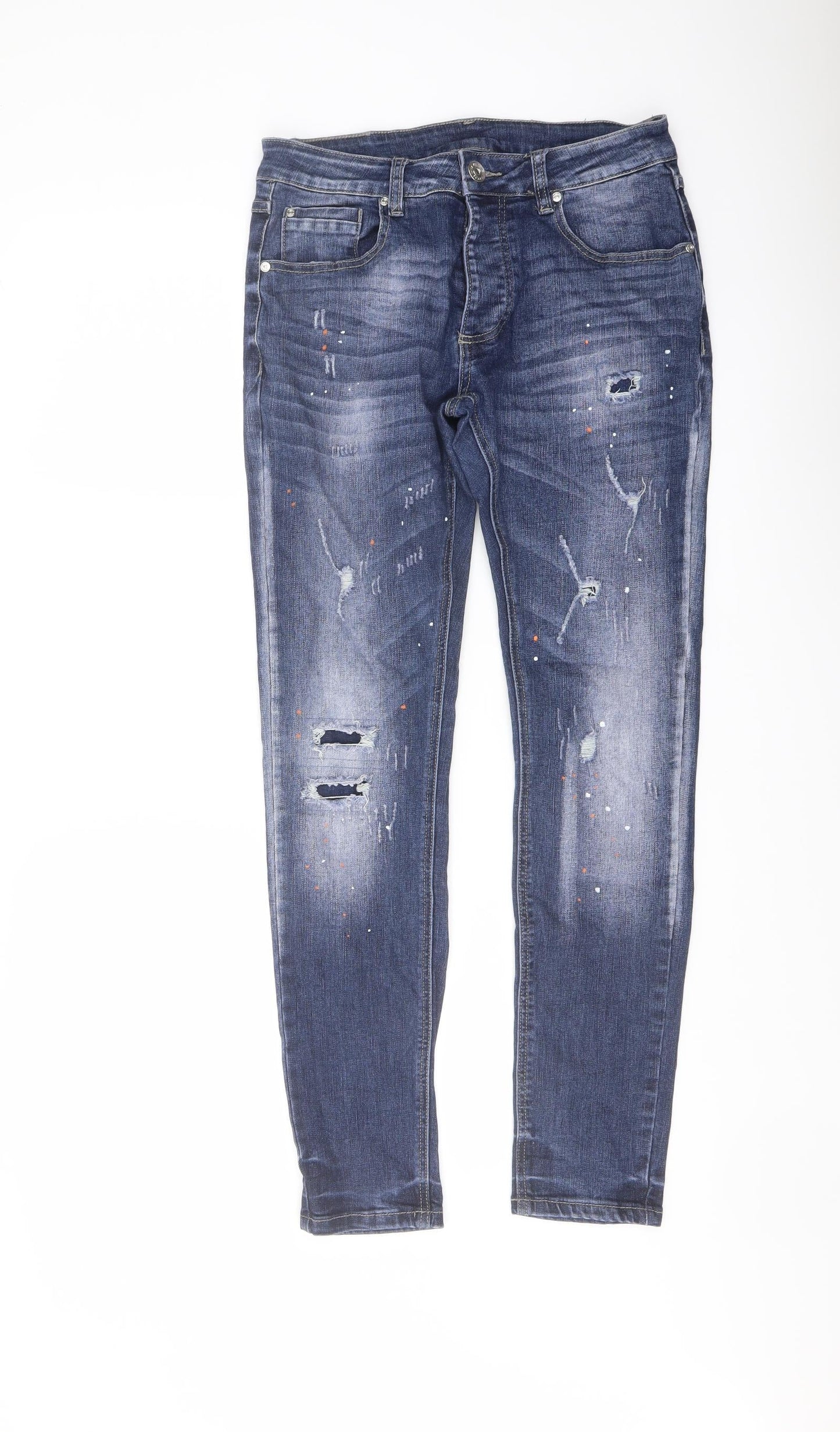 Kings Will Denim Mens Blue Cotton Skinny Jeans Size 28 in L29 in Regular Button