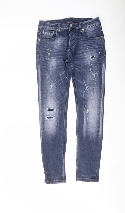 Kings Will Denim Mens Blue Cotton Skinny Jeans Size 28 in L29 in Regular Button