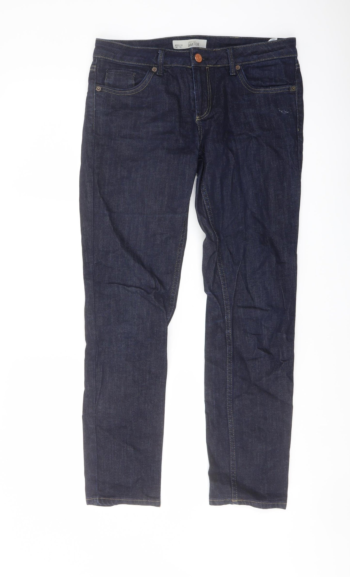 Topshop Womens Blue Cotton Straight Jeans Size 30 in L30 in Regular Button