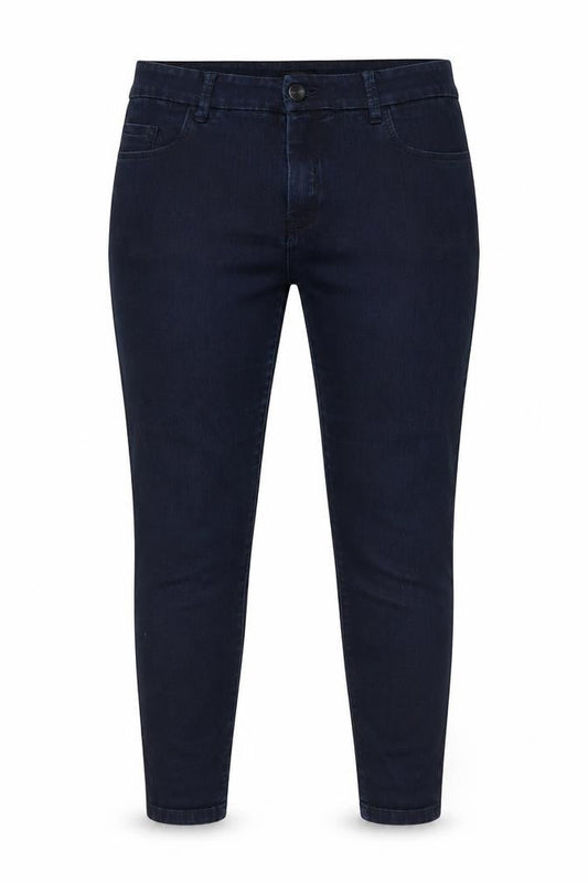 Front view of Autograph women’s blue cotton mom jeans, size UK 34, in, 25-inch leg regular button