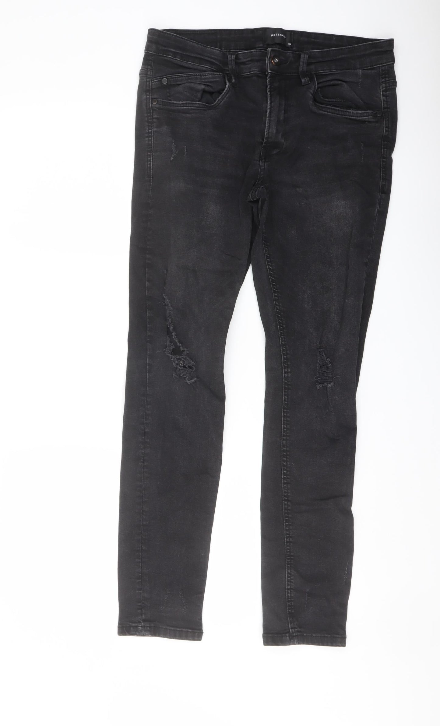 Mens UK Size 30 in RESERVED Regular Fit Straight Black Jeans