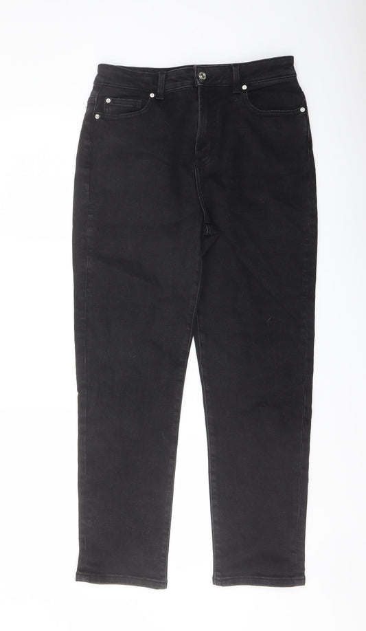 Denim & Co. Womens Black Cotton Mom Jeans Size 12 L27 in Regular Button