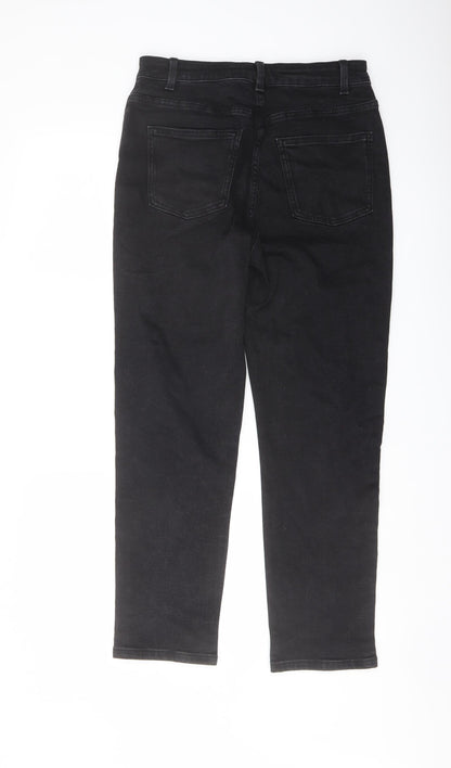 Denim & Co. Womens Black Cotton Mom Jeans Size 12 L27 in Regular Button