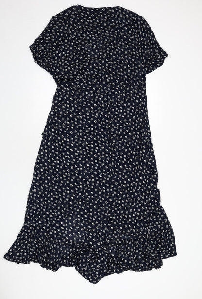 Alice Collins Womens Blue Floral Viscose Wrap Dress Size 10 V-Neck Tie