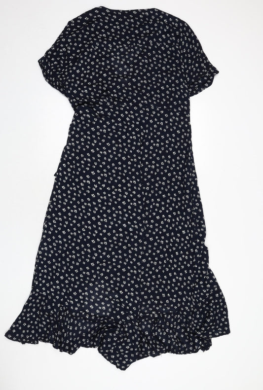 Alice Collins Womens Blue Floral Viscose Wrap Dress Size 10 V-Neck Tie