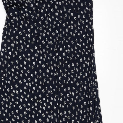 Alice Collins Womens Blue Floral Viscose Wrap Dress Size 10 V-Neck Tie