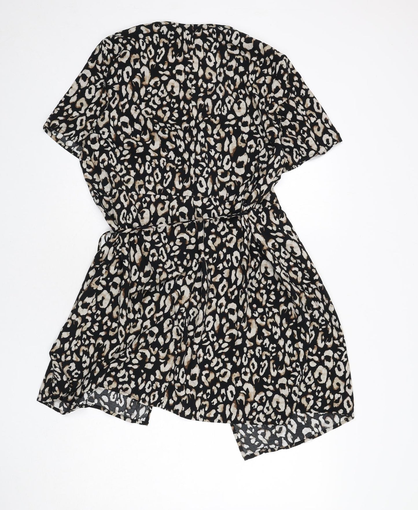 H&M Womens Black Animal Print Viscose Wrap Dress Size L V-Neck Tie