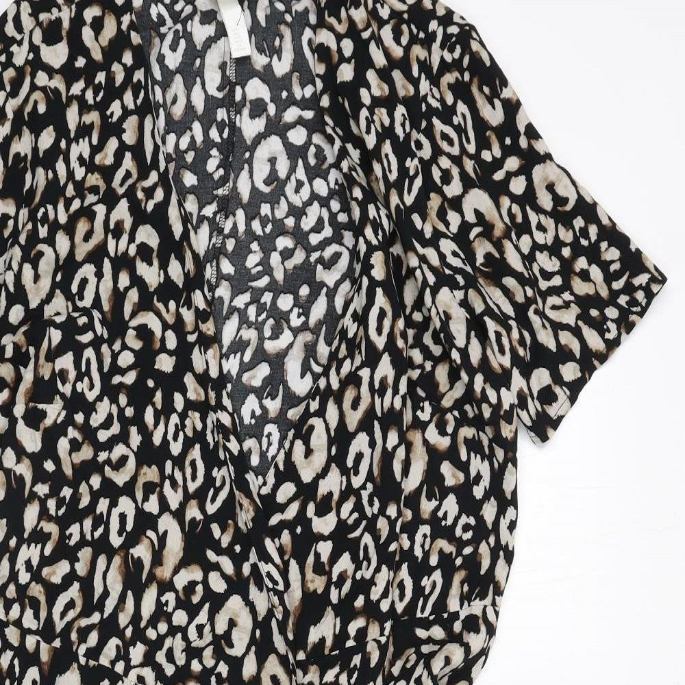 H&M Womens Black Animal Print Viscose Wrap Dress Size L V-Neck Tie
