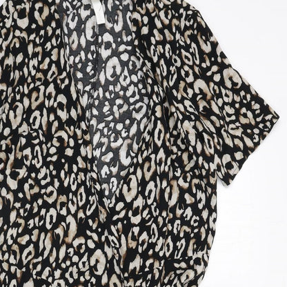 H&M Womens Black Animal Print Viscose Wrap Dress Size L V-Neck Tie