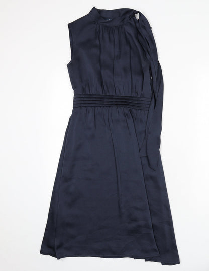 Just Miss Womens Blue Polyester A-Line Size 10 Mock Neck Button - Tie Detail