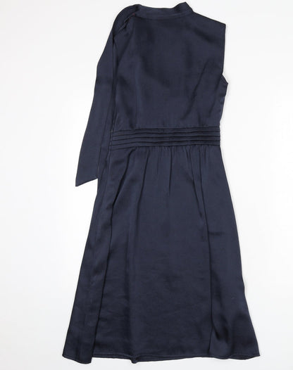 Just Miss Womens Blue Polyester A-Line Size 10 Mock Neck Button - Tie Detail